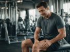 Pessoa com leve dor muscular na coxa após um treino de musculação