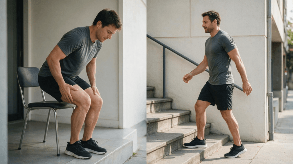 Sentir dor muscular depois do treino significa que o exercício funcionou? 3 Comparação entre pessoa iniciante com dor muscular e pessoa treinada com pouca dor após o exercício.