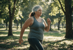 Mulher caminhando ao ar livre representando a relação entre exercício físico e saúde mental.