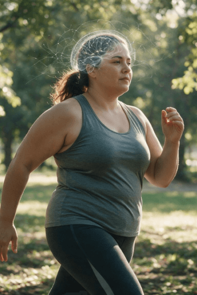 Mulher caminhando ao ar livre representando a relação entre exercício físico e saúde mental.
