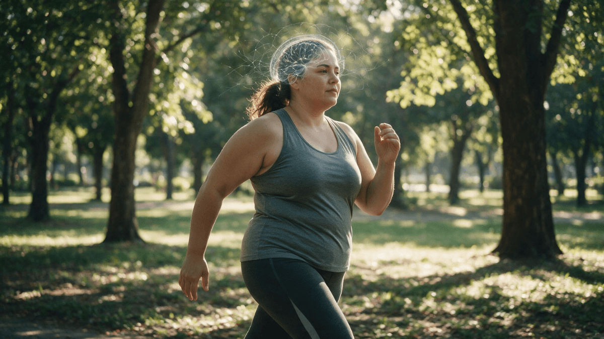 Mulher caminhando ao ar livre representando a relação entre exercício físico e saúde mental.
